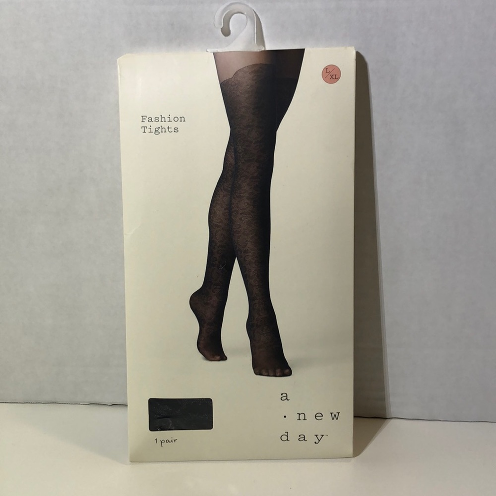 A New Day Black Floral Lace Print Tights Women’s M/L